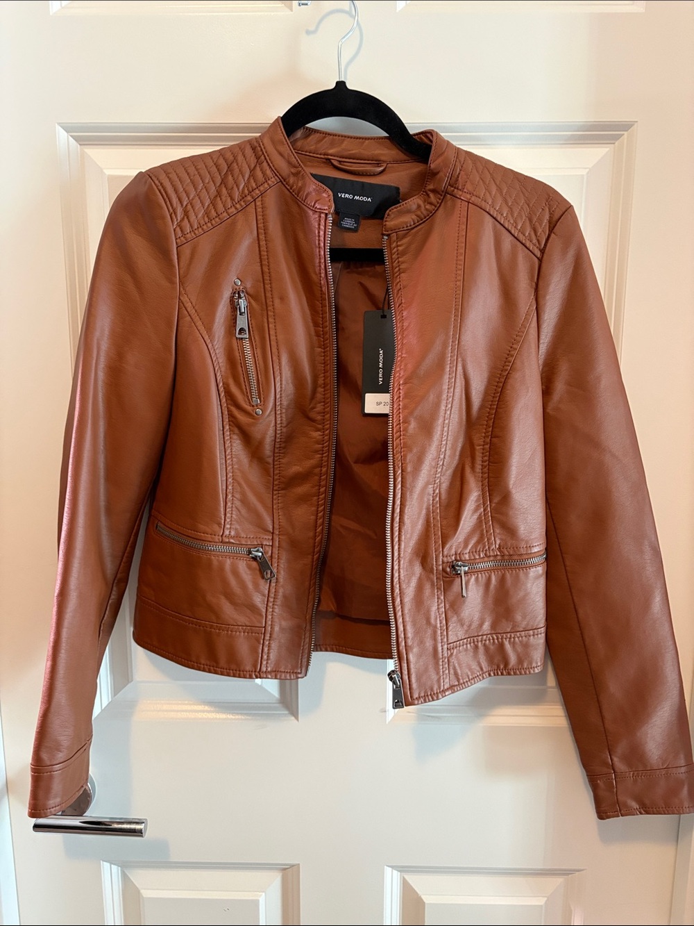 Vero Moda Cognac Faux Leather Moto Jacket